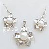Sterling Silver Freshwater Pearl Jewelry Sets, 925 Sterling Silver, pendant & earring, with pearl, white ; 