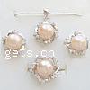 Sterling Silver Freshwater Pearl Jewelry Sets, 925 Sterling Silver, pendant & finger ring & earring, with pearl, with cubic zirconia, light pink ; ; ;1mm, US Ring  Inch 