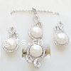 Sterling Silver Freshwater Pearl Jewelry Sets, 925 Sterling Silver, pendant & finger ring & earring, with pearl, with cubic zirconia, white ; ; ; US Ring  Inch 