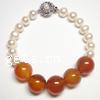 Freshwater Pearl Bracelet, with Red Agate .5 Inch 