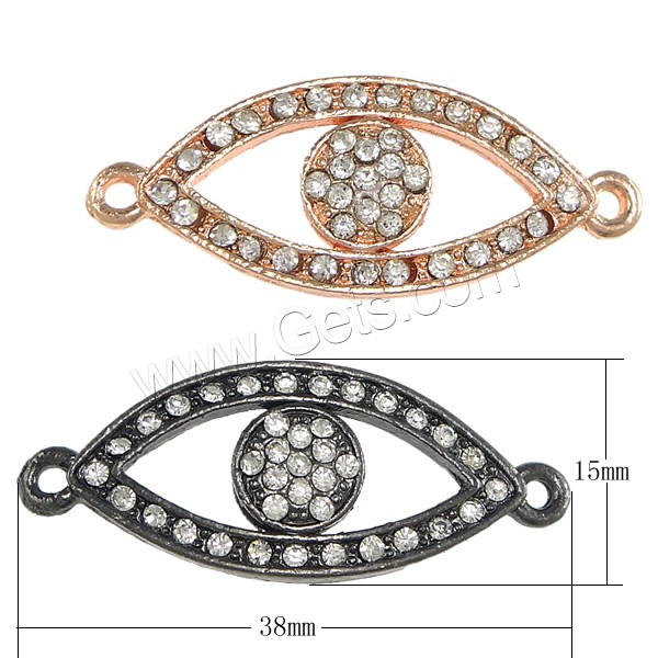 Evil Eye Jewelry Connector, Zinc Alloy, plated, with rhinestone & 1/1 loop, more colors for choice, nickel, lead & cadmium free, 38x15x3mm, Hole:Approx 1.5mm, Sold By PC