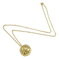 Cubic Zirconia Stainless Steel Necklace, 304 Stainless Steel, with Cubic Zirconia, Round, gold color plated, oval chain & hollow  Approx 18 Inch 