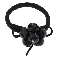 Ponytail Holder, Nylon, with Crystal, Flower, faceted, black 7mm Inch 