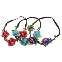 Headband, Polyester, with Cowhide & Nylon Cord, Flower 38-43x25-27mm, 7mm Inch 