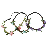 Headband, Polyester, with Cowhide & Nylon Cord, Flower 15-18x19-24x16-19mm, 7mm Inch 