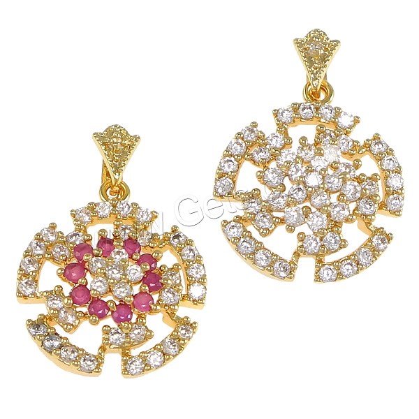 Cubic Zirconia Brass Pendants, Flower, plated, with cubic zirconia, more colors for choice, nickel, lead & cadmium free, 21x25x7mm, Hole:Approx 3x6mm, Sold By PC
