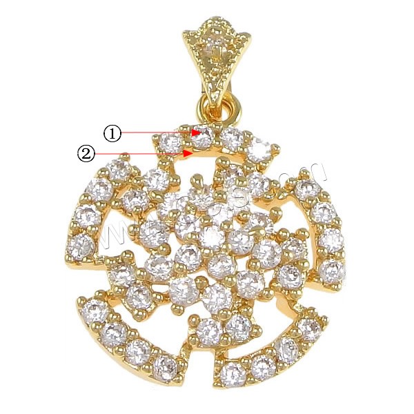 Cubic Zirconia Brass Pendants, Flower, plated, with cubic zirconia, more colors for choice, nickel, lead & cadmium free, 21x25x7mm, Hole:Approx 3x6mm, Sold By PC