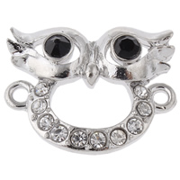 Animal Zinc Alloy Connector, Owl, plated, with rhinestone & 1/1 loop nickel, lead & cadmium free Approx 2mm 