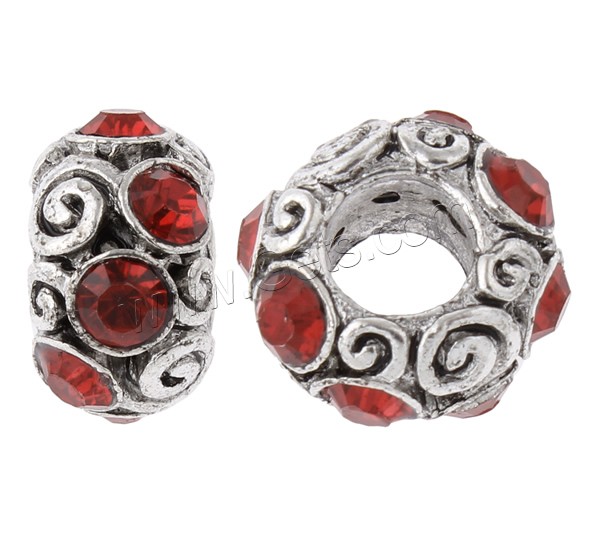 Rhinestone Zinc Alloy European Beads, Drum, plated, without troll & with rhinestone, more colors for choice, nickel, lead & cadmium free, 12x11x7mm, Hole:Approx 5mm, Sold By PC
