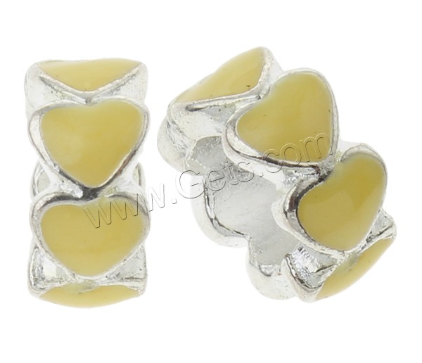 Enamel Zinc Alloy European Beads, Heart, plated, without troll, more colors for choice, nickel, lead & cadmium free, 6x10.5mm, Hole:Approx 5mm, Sold By PC