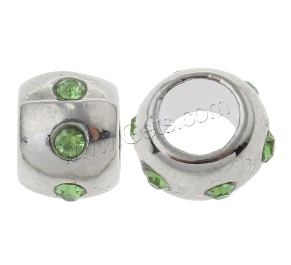 Rhinestone Zinc Alloy European Beads, Drum, plated, without troll & with rhinestone, more colors for choice, nickel, lead & cadmium free, 8x6mm, Hole:Approx 4.5mm, Sold By PC