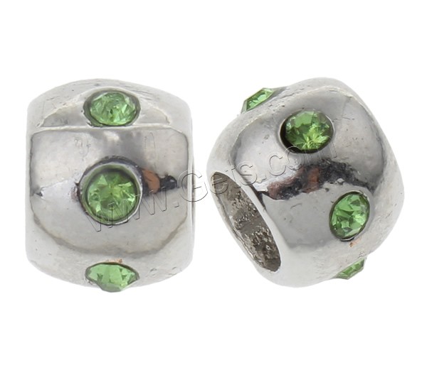 Rhinestone Zinc Alloy European Beads, Drum, plated, without troll & with rhinestone, more colors for choice, nickel, lead & cadmium free, 8x6mm, Hole:Approx 4.5mm, Sold By PC