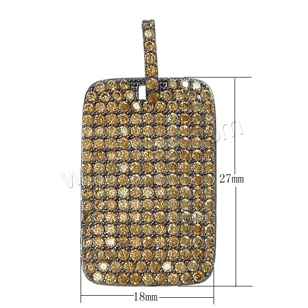Cubic Zirconia Micro Pave Brass Pendant, Rectangle, plated, micro pave cubic zirconia, more colors for choice, 18x27x2mm, Hole:Approx 3x7mm, Sold By PC