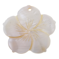 Подвески их натуральных ракушек, Пресноводные оболочка, Форма цветка, белый отверстие:Приблизительно 1mm, продается PC