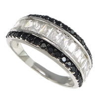 Цирконий Микро вымощает стерлингового серебра палец кольцо, Серебро 925 пробы, Другое покрытие, инкрустированное микро кубического циркония & граненый, 8mm, размер:7, продается PC