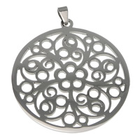 Stainless Steel Hollow Pendant, 304 Stainless Steel, Flat Round, original color Approx 