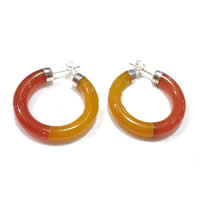 Agate Stud Earring, Red Agate, with Yellow Agate, sterling silver post pin 
