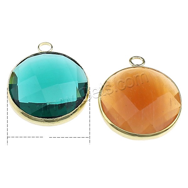 Glass Brass Pendants, with Glass, Flat Round, gold color plated, different size for choice & faceted, more colors for choice, Sold By PC