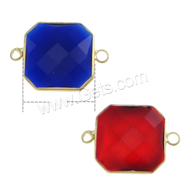 Glass Connector, Brass, with Glass, Square, gold color plated, different size for choice & faceted & 1/1 loop, more colors for choice, Hole:Approx 2mm, Sold By PC