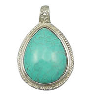Brass Pendant, with turquoise, Teardrop, green Approx 6mm [