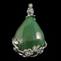 Aventurine Pendants, Green Aventurine, with Brass, Teardrop, silver color plated, nickel, lead & cadmium free Approx 