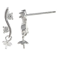 Sterling Silver Earring Drop Component, 925 Sterling Silver, plated, with cubic zirconia 