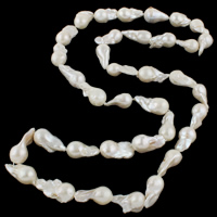 Freshwater Pearl Sweater Chain Necklace, Cultured Freshwater Nucleated Pearl, Keshi, natural, white, 13-14mm Approx 31.5 Inch 