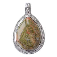 Unakite Pendants, with Brass, Teardrop, platinum color plated Approx Approx 7mm 
