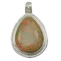 Unakite Pendants, with Brass, Teardrop, platinum color plated Approx Approx 6mm 