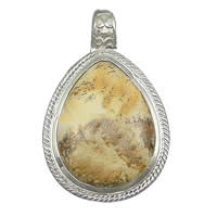 Picture Jasper Pendants, with Brass, Teardrop, platinum color plated Approx Approx 6mm 