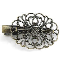 Alligator Hair Clip Findings, Iron, with brass setting, Flower, plated, hollow nickel, lead & cadmium free  