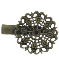 Alligator Hair Clip Findings, Iron, with brass setting, Flower 