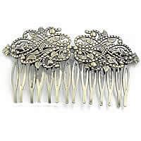 Decorative Hair Combs, Iron, with Brass, Flower, antique bronze color plated 