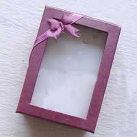 Cardboard Jewelry Set Box, with Satin Ribbon, Rectangle, Customized & with ribbon bowknot decoration 