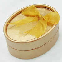 Cardboard Pendant Box, with Etamine, Oval, with ribbon bowknot decoration, yellow 