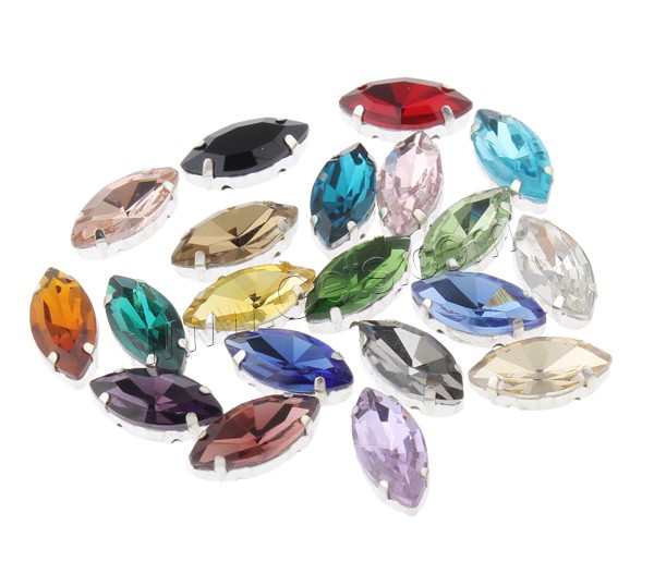 Claw Sew On Stone, Glass, with Iron, Horse Eye, platinum color plated, different size for choice & faceted & double-hole, more colors for choice, Hole:Approx 1mm, Approx 720PCs/Bag, Sold By Bag