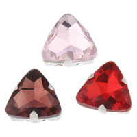 Claw Sew On Stone, Glass, with Iron, Triangle, platinum color plated, faceted & double-hole Approx 1.5mm 