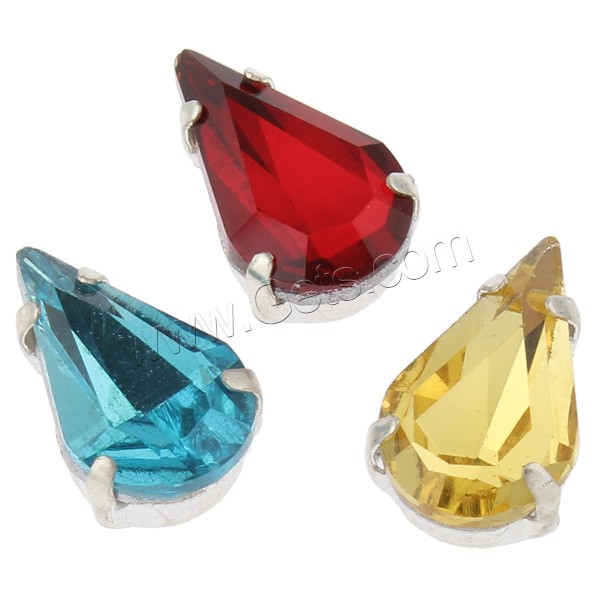 Claw Sew On Stone, Glass, with Iron, Teardrop, platinum color plated, different size for choice & faceted & double-hole, more colors for choice, Hole:Approx 1-1.5mm, 1000PCs/Bag, Sold By Bag