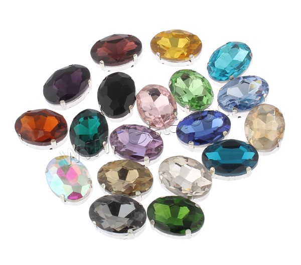 Claw Sew On Stone, Glass, with Iron, Oval, platinum color plated, different size for choice & faceted & double-hole, more colors for choice, Hole:Approx 1-1.5mm, 1000PCs/Bag, Sold By Bag