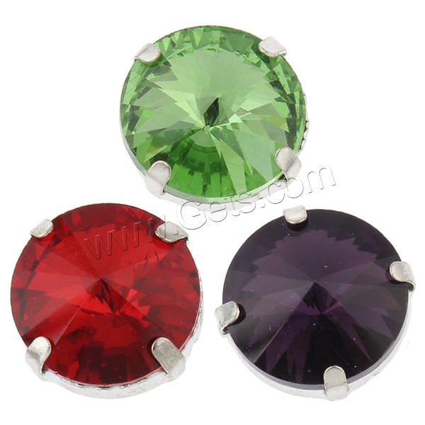 Claw Sew On Stone, Glass, with Iron, Flat Round, platinum color plated, different size for choice & faceted & double-hole, more colors for choice, Hole:Approx 1-1.5mm, 1000PCs/Bag, Sold By Bag