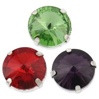 Claw Sew On Stone, Glass, with Iron, Flat Round, platinum color plated & faceted & double-hole Approx 1-1.5mm 