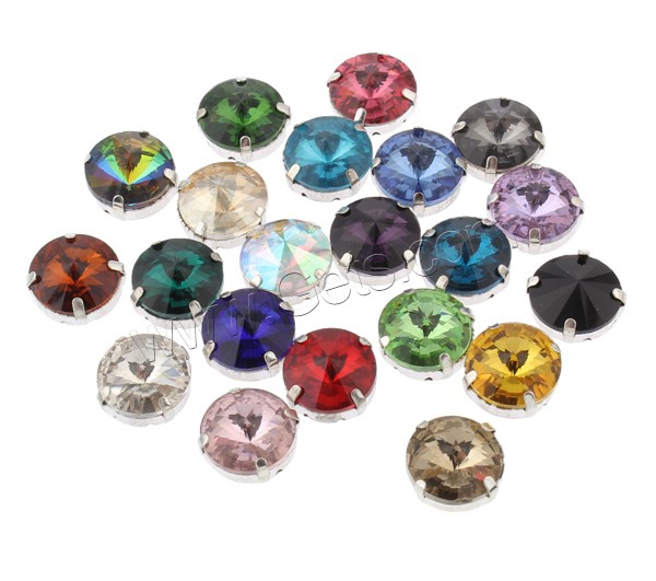 Claw Sew On Stone, Glass, with Iron, Flat Round, platinum color plated, different size for choice & faceted & double-hole, more colors for choice, Hole:Approx 1-1.5mm, 1000PCs/Bag, Sold By Bag