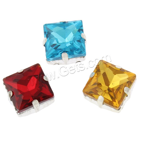 Claw Sew On Stone, Glass, with Iron, Square, platinum color plated, different size for choice & faceted & double-hole, more colors for choice, Hole:Approx 1.5mm, 1000PCs/Bag, Sold By Bag