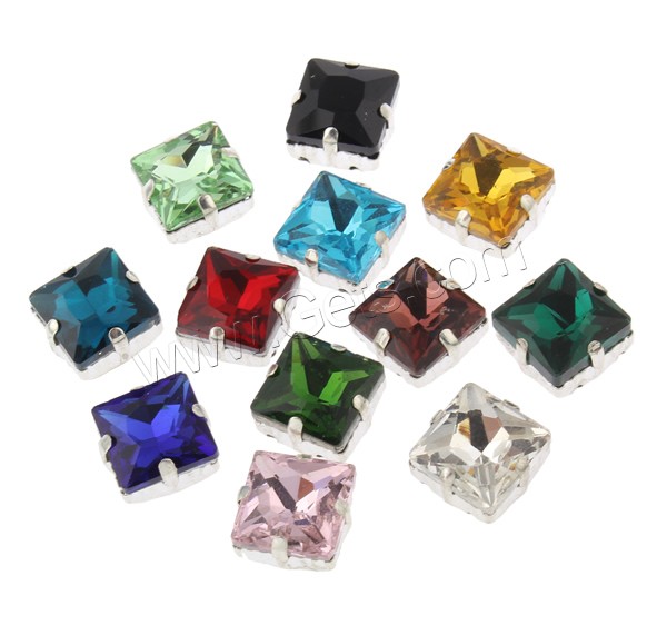 Claw Sew On Stone, Glass, with Iron, Square, platinum color plated, different size for choice & faceted & double-hole, more colors for choice, Hole:Approx 1.5mm, 1000PCs/Bag, Sold By Bag