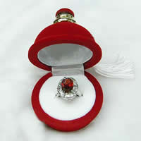 Бархатная коробочка для кольца, Бархат, с Нейлоновый шнурок & цинковый сплав, шапка, красный продается PC