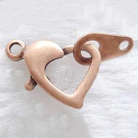 Brass Lobster Claw Clasp, Heart, antique copper color plated 