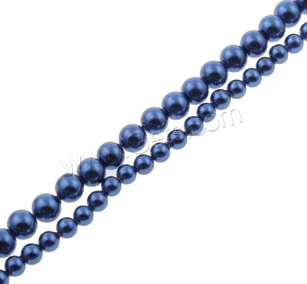 Perles de nacre en verre, perle de verre, Rond, normes différentes pour le choix, bleu, grade AAA, Trou:Environ 1mm, Longueur:Environ 16 pouce, Vendu par brin