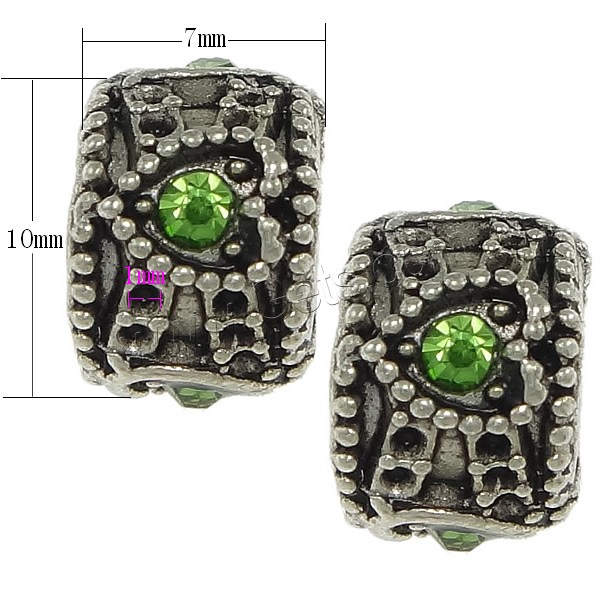 Zinc Alloy European Beads Setting, Column, plated, without troll & with rhinestone & blacken, more colors for choice, nickel, lead & cadmium free, 7x10mm, Hole:Approx 5mm, Inner Diameter:Approx 1mm, Sold By PC