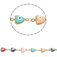 Evil Eye Jewelry Chains, Brass, Heart, evil eye pattern & enamel, multi-colored, nickel, lead & cadmium free 