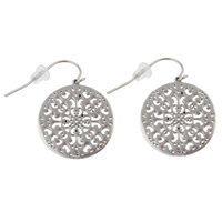 Stainless Steel Drop Earring, with plastic earnut, Flat Round, plated, hollow 
